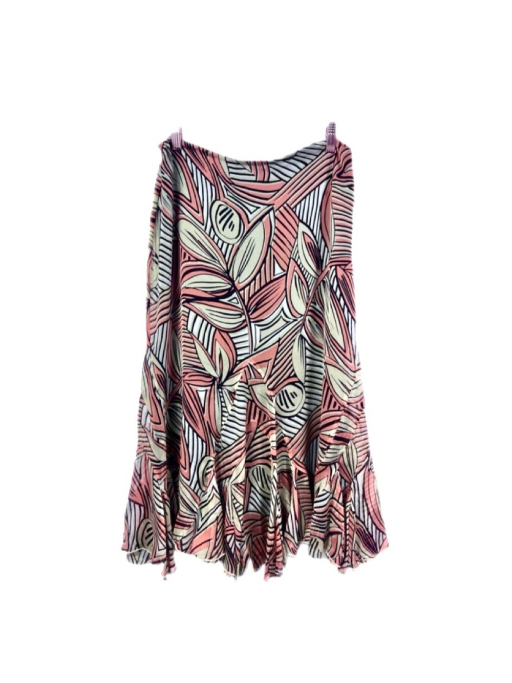 Dana Buchman 100% Silk Abstract Print Midi Skirt Y2K Flounce Hem Size 12